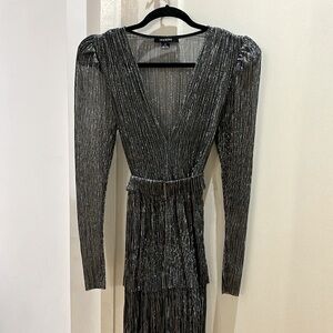 Sabina Musáyev Tiered Belted Metallic Dress- XS LIKE NEW!!